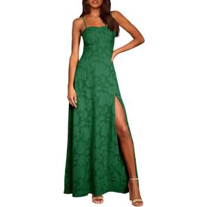 Ferlema Womens Elegant Sleeveless Maxi Dress Smocked Backless Floral Boho A Line Cocktail Long Dress Dark Green Small