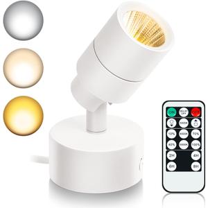 LED Spot Lights Indoor, 5W Uplighting with Remote Control Dimmable & Timer, Uplights Indoor Floor Spotlights with 3 CCT, Accent Lighting Stick on Wall Light for Plants Picture Artwork, White (1-Pack)