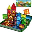 SKTMYY Mini Magnetic Tiles,Dinosaur Themed Travel Magnetic Tiles Set with Iron Box for Kids Ages 3+,Car Airplane Travel Essential,Educational Preschool Toys,Birthday Gifts