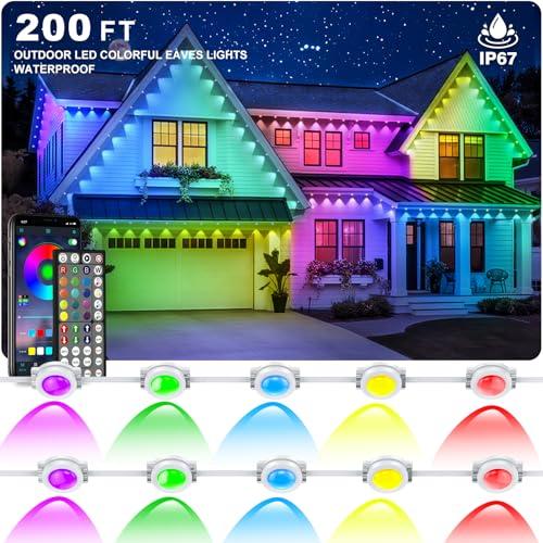 INZIDOL Permanent Outdoor Lights,200FT RGB Eave Light,IP67 Waterproof Lighting for House,Smart LED with App/Remote Control for Outdoor Decor,Garden Decor,Party,Holiday