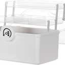 Sooyee Craft Organizers and Storage,Plastic Box with 3-Tier Fold Tray and Handle,Portable Lockable Container for Arts, Crafts,Cosmetic, Sewing, Toy, Washi Tape, Lego,13.4x7.5x8.9 in,Clear/White