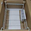 YAMAZAKI Home Dish Drying Rack Modern White Dish Rack for Kitchen Counter with Removable Drainer Tray and Cutlery Holder, Steel + Wood Dish Drying Organizer - Steel + Wood -, One Size
