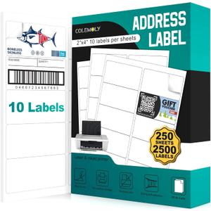 2x4 Labels Sticker Paper - 2500 Address Labels (250 Sheets) for Laser/Inkjet Printer Matte White Blank Labels on 8.5x11 Inch for Mailing, Shipping, and Organizing