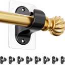 Curtain Rod Holder Brackets No Drilling, (8 Pack) No Screw Black Self Adhesive Curtain Hooks, Heavy Duty Multipurpose Nail-Free Curtains Hangers for 0.5'' to 1.3'' Dia Poles