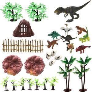 30 Piece Dinosaurs Toys Set - Plastic Dinosaurs Figures, Realistic Dinosaurs Trees & Rocks,Dinosaur Eggs and Nest,Kids Dinosaurs Toys Set for Boys and Girls