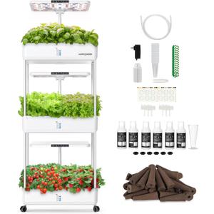 Ahopegarden Indoor Garden Hydroponics Growing System Kit: 66 Pods Plant Herb Garden Germination Kit with LED Grow Light, 30L Large Capacity Kitchen Hydroponics Planter Grower for Vegetable Fruit