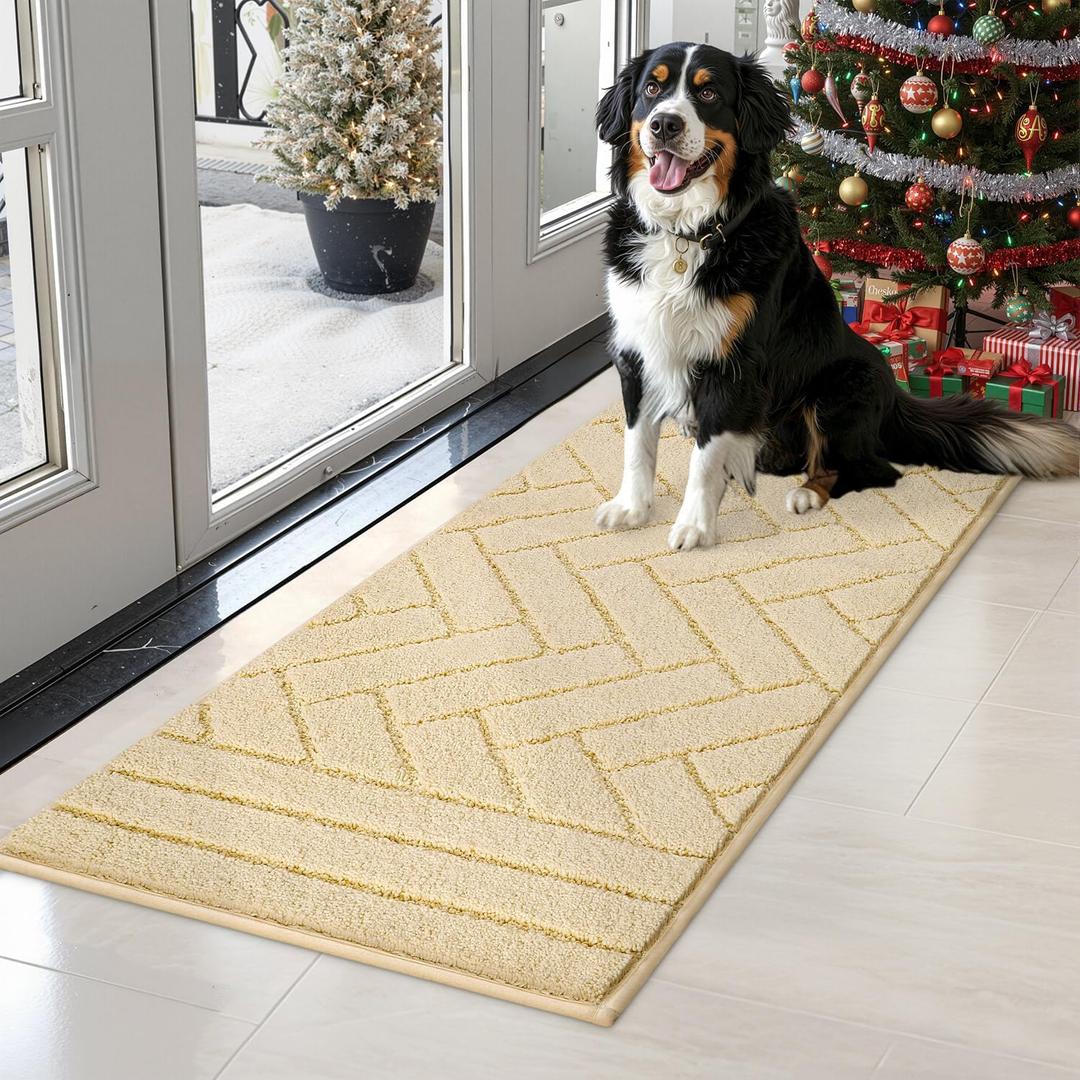 Tindbea Dog Mat for Muddy Paws,Absorbs Moisture Dirt Non-Slip Washable Mud Mat for Dogs,Soft Rubber Backing Front Inside Pet Rug for Entryway, Mud Dog Paws, Patio(20"x48",Beige)