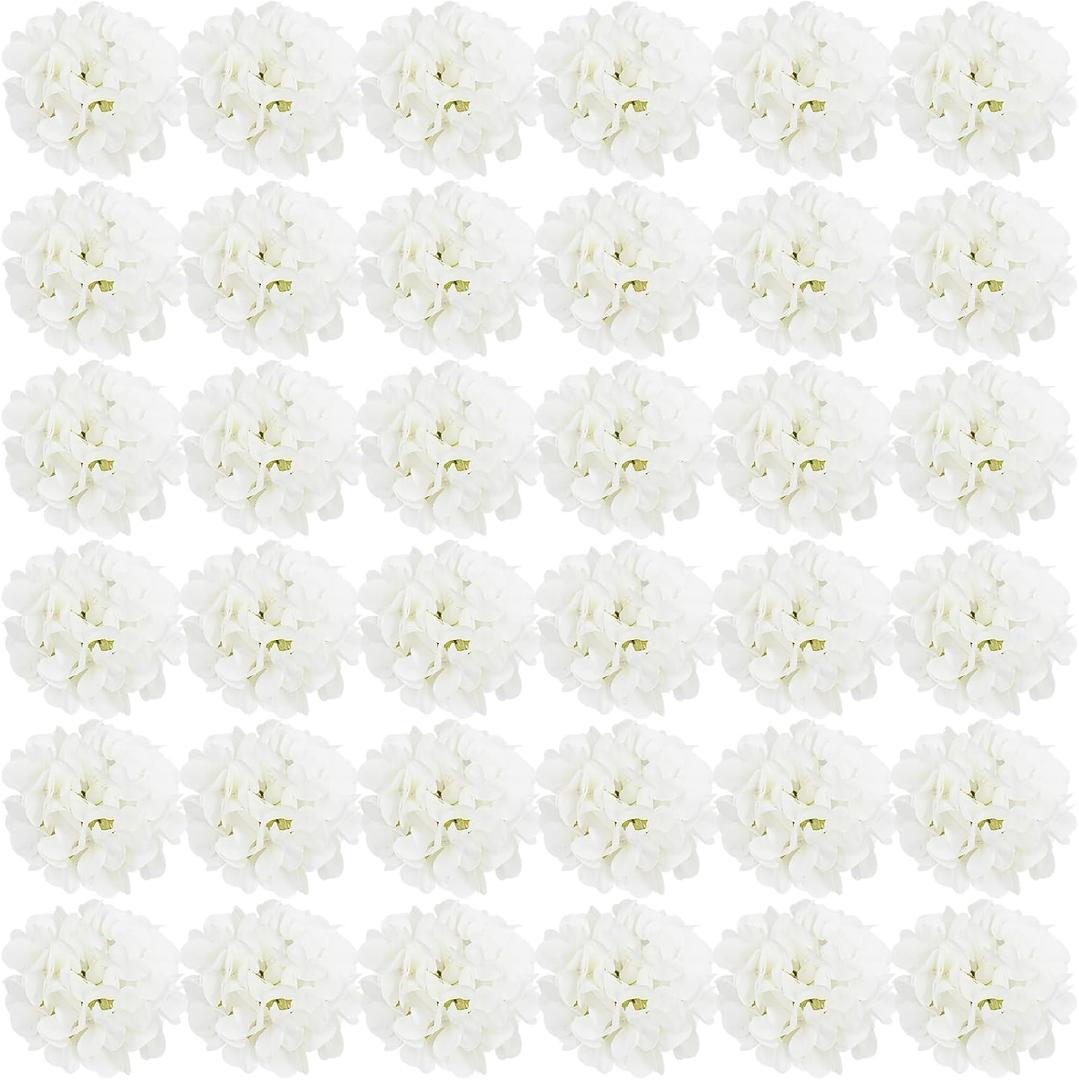 64 PCS Hydrangea Artificial Flowers - Faux Hydrangeas Full Realistic Silk Flowers Heads with Stems for Wedding Centerpiece Home Garden Baby Shower Party Decoration (White)