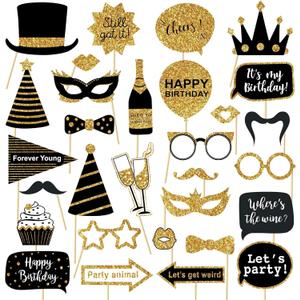 25Pcs Birthday Party Decorations Photo Booth Props Universe Space Themed Happy Birthday Decorations Photo Props for Indoor Outdoor Party Supplies