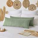 Kevin Textile Spring 14x36 Inch Long Lumbar 1 Pack Boho Decorative Throw Pillow Cover Soft Striped Corduroy Rectangle Cushion Case Farmhouse Solid Accent for Living Room Couch Sofa Bed, Sage Green