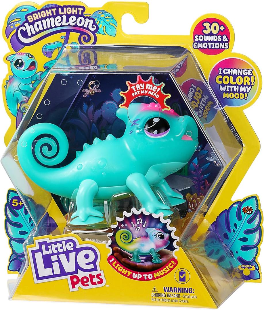 Little Live Pets Sunny The Lil Chameleon Toy, Interactive Light Up Toy Pet with 30+ Sounds and Beat Detection, Interactive Animal Toys for Ages 5+
