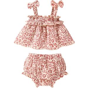 Infant Toddler Baby Girl Summer Cotton Clothes Strap Ruffle Smocked Top and Shorts 2Pcs Outfit Clothing Set (18-24 M)