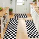 Pangda 3 Pieces Black and White Checkered Kitchen Rug Sets with Runner Christmas Non Slip Rugs and Washable Kitchen Mats for Thick Floor Carpet Runner Rugs for Hallway Laundry Decor