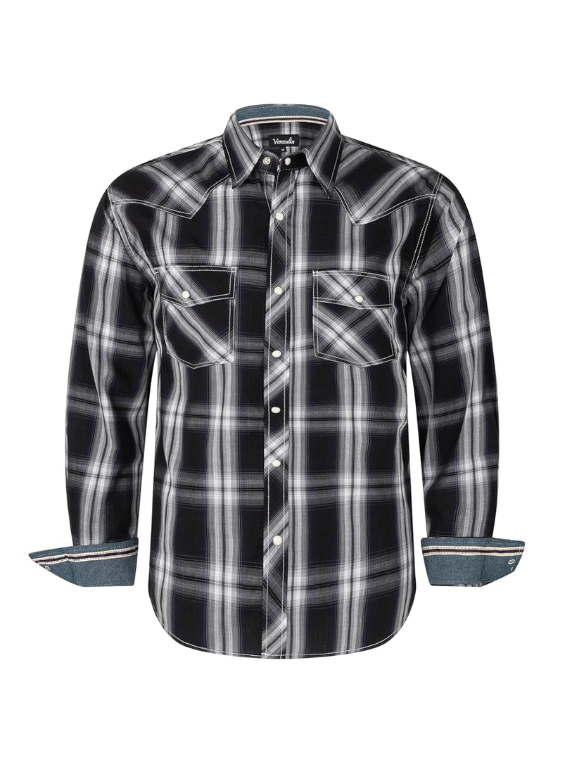 Men's Western Snap Shirt Long Sleeve Regular Fit Plaid Shirts, XXL
