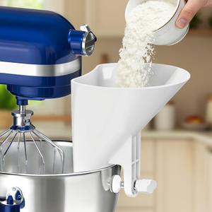 KingofKings Funnel for Kitchen Aid Accessories and Attachments, Flour Funnels for Kitchenaid Mixer Attachments, Wide Mouth Pouring Chute Cake Baking Supplies Gift for Women, Mom (White)