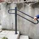 28"-8.5" L X 35.5" H Single Post Wrought Iron Handrails for Outdoor 1-3 Steps, Metal Outdoor Stair Railing, Railings for Steps,Fits Garage, Porch