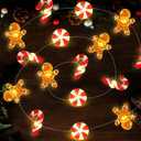 [Timer Christmas Gingerbread Decorations, 16Ft 40LED Candy Cane Christmas Fairy Lights Battery Operated, Xmas Gingerbread Man String Lights Decorations Indoor Holiday Party Tree Decor