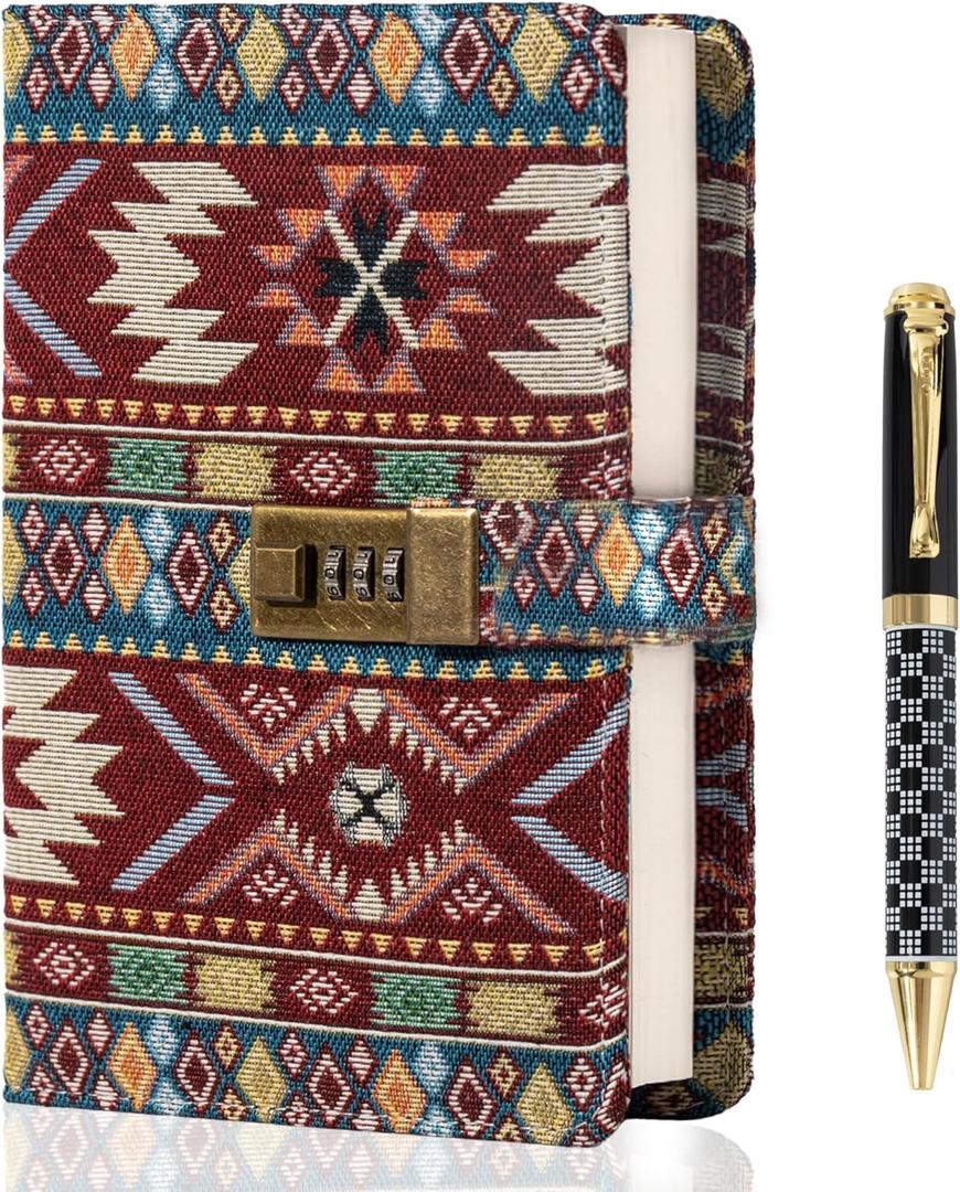 TIEFOSSI Fabric Diary with Lock, Lined Lock journal for Women Men, Aesthetic Diary with Pen, Hardcover Notebook for Journaling Writing Planning, 100 GSM Thick Paper with 224 Numbered Pages