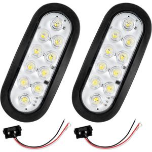 2 Pack 6-Inch Oval White LED Trailer Tail Lights, 10 LEDs with Clear Lens, Waterproof Surface-Mount Kit & IP67 Rating for Trucks/RVs/Trailers/Buses (white)