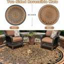 Round Outdoor Rugs 8Ft Waterproof, Outdoor Reversible Mats, Lightweight Plastic Straw Rug, Portable RV Camping Mat Floor Carpets for Deck Porch Picnic Beach Garden, Black/Camel