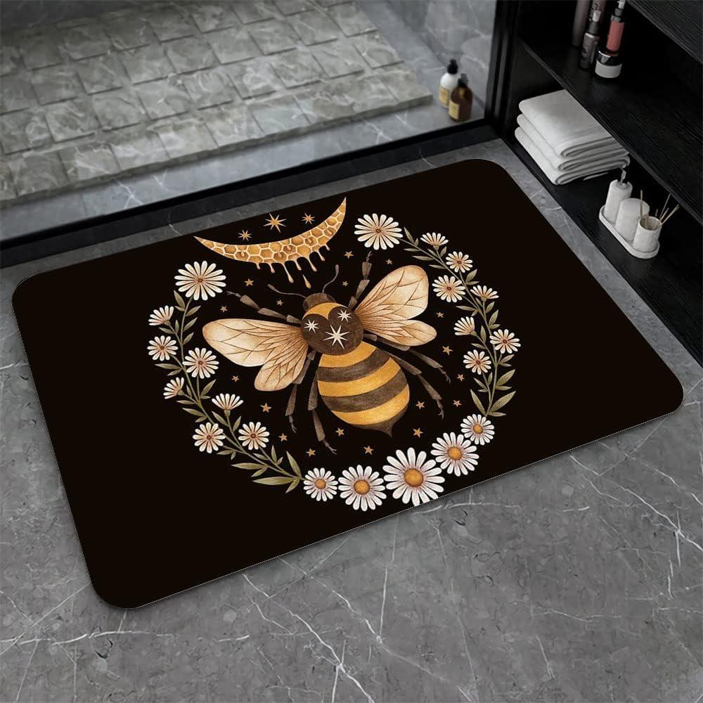 Diatomaceous Earth Bath Mat,Flowers and Bees Non-Slip Volume Super Absorbent Fast Drying for Bathroom Kitchen Door mat,Eco-Friendly Easy to Clean 1624Inch (40 * 60cm)