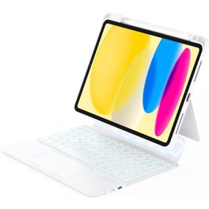 ZENLU iPad 10th 11th (A16, 2025) Generation Case with Keyboard Detachable, Rugged Protective Case with 7-Color Backlit Keyboard, Multi-Touch Trackpad, Pencil Holder, Vertical Kickstand (White)