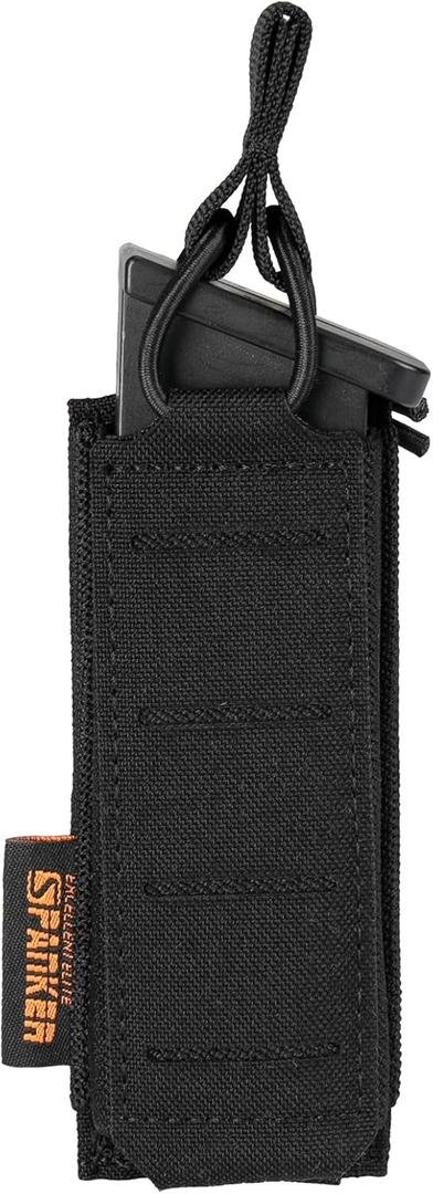 EXCELLENT ELITE SPANKER Tactical Open Top Pistol Mag Pouch Single Molle Magazine Pouch for Glock M1911 92F 9mm Magazines Tactical Flashlight Holder Tool Pouch (Black)