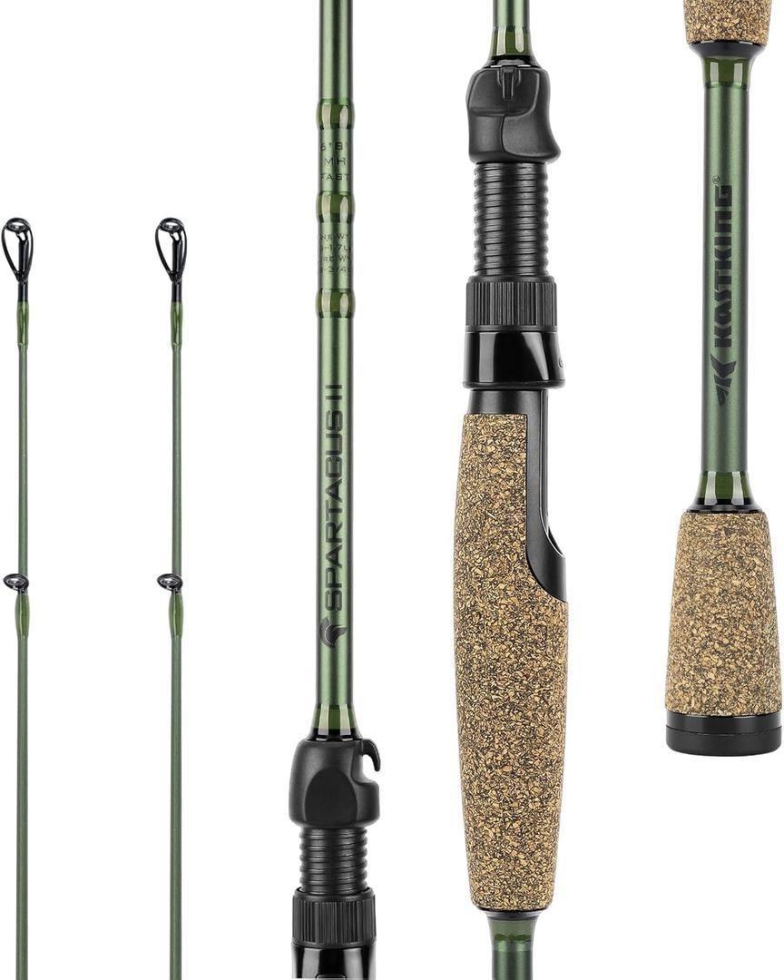 KastKing Spartacus II Fishing Rods - IM6 Graphite Blanks Casting & Spinning Rods, 2-Piece Rods with Extra Tip Section, PTS Power Transition System, KastFlex Technology, Rubber Cork Handle