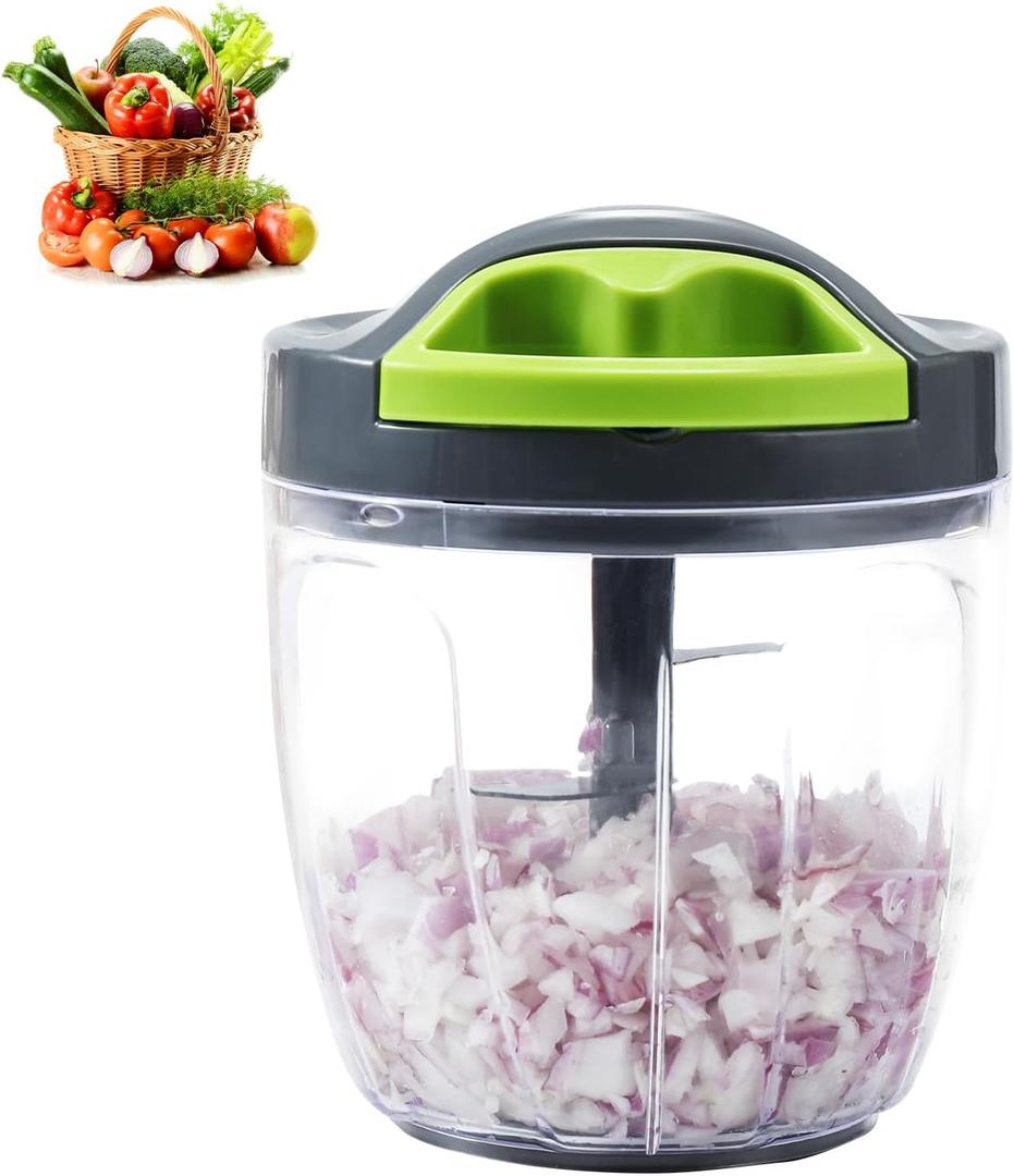 ZHANG XIAO QUAN SINCE 1628 Portable Manual Vegetable Chopper, Hand Pull String Vegetable Garlic Mincer Onion Cutter for Veggie, Peppers, Tomatoes, Ginger, Fruits, Nuts, 3.6 Cup(900ml) Food Chopper (Green)