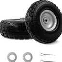 10-Inch 4.10/3.50-4 Tire and Wheel Flat Free, Heavy Duty Solid Replacement Tire with 5/8" Bearings, for Wheelbarrows Hand Trucks Dollies Trolleys Generators, (2-Pack) (Gray)