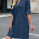 PerZeal Shirts Dress for Women V Neck Short Sleeves Casual Flowy Summer Beach Vacation Shifts Navy X-Large (Blue, XL)