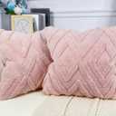 Set of 2 Faux Fur Pink Throw Pillow Covers 18x18,Soft Checkborad Pattern Decorative Boho Pillow Cover Case Cushion Cover for Sofa Couch Bed Livingroom Farmhouse,Modern Accent