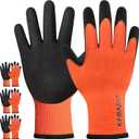 Kebada T3 Winter Work Gloves for Men and Women, Warm Knit Cold Weather Work Gloves, Thermal Insulated Freezer Gloves, 100% Latex Coating Non-slip Grip, Long Wrist Design, 3 Pairs, Orange, Medium