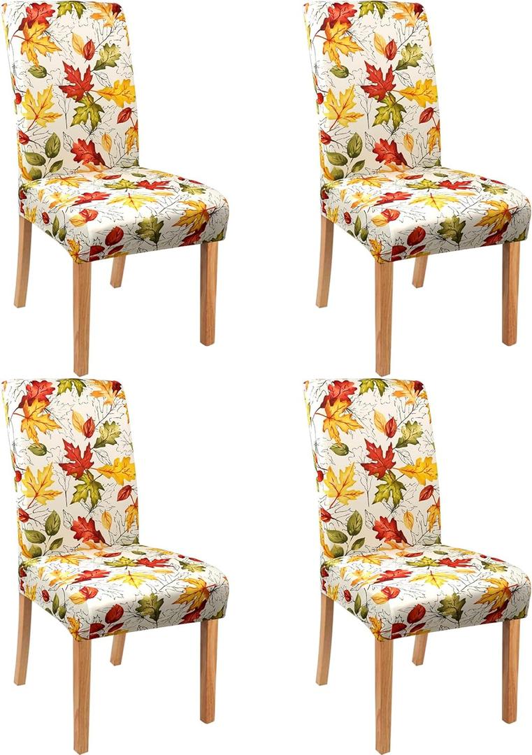 Fall Chair Covers for Dining Room Set of 4 Autumn Maple Leaf Dining Chair Protectors 4 Pcs Stretch Removable Washable Chair Slipcovers 4 Pack for Thanksgiving Home and Party Decor