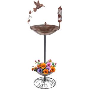 dreamysoul Metal Bird Baths Outside with Planter Base, Outdoor Tall Birdbath and Feeder for Garden Yard Lawn
