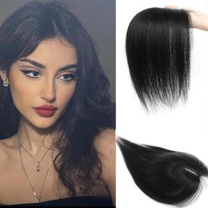 Hair Toppers for Women Real Human Hair 3603D Cover Topper for Women with Thinning Crown Wispy Clip in Bangs Realistic Scalp Line Hair Pieces (Black, Side Bangs)