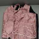 DiBanGu Men's Silk Paisley Vest and Necktie Set 6PCS Pre-tied Bow Tie Formal Waistcoat for Wedding Party (Medium, Pink)