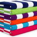 BolBom*S Beach Towels 6 Pack Large 30x60-100% Cotton Beach & Pool Towels Bulk Cabana Stripe - Quick Dry Bath Towel Set for Swim, Beach Essentials, Bathroom, Hot Tub, Yoga, Hotel & Airbnb Guests