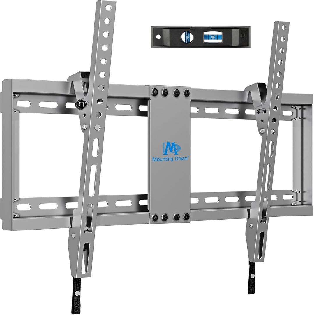 Mounting Dream TV Wall Mount for Most 37-75 Inch Televisions, Universal Tilt TV Mount Fits 16", 18", 24" Studs, Max VESA 600x400mm, 132lbs, Low Profile Flat Wall Mount Bracket, MD2968-LK (Silver Grey)