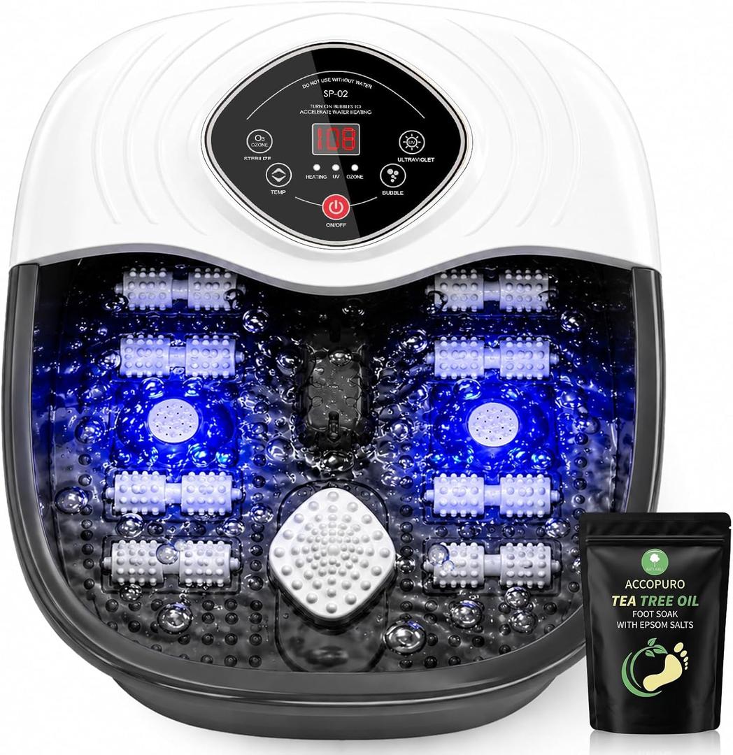 Foot Spa Bath Massager with Heat, UV Ozone & Oxygen Bubbles, Shiatsu Rollers Epsom Salt Temperature Control, Relieves Stress and Feet Pain - Home Pedicure Soaking Tub Gift for Women/Men