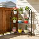 SORCEDAS Plant Stand Indoor Outdoor Plant Shelf 3 Tier Metal Corner Flower Stand Multiple Holder for Patio Garden Balcony Living Room, Dark Grey