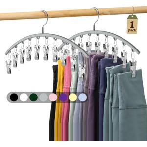 Volnamal Legging Organizer for Closet, Metal Yoga Pants Hanger w/Rubber Coated 1 Pack w/10 Clips Hold 10 Leggings, Hangers Space Saving Hanging Closet Organizer for Closet Organizers and Storage-Gray