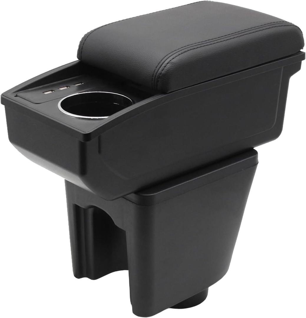 YJYWZH Car Armrest Box for Chevy Chevrolet Aveo 2002-2011 Accessories Center Console Cup Holder Double Layer Storage Space with 3 Charging USB Ports (Black Stitching)