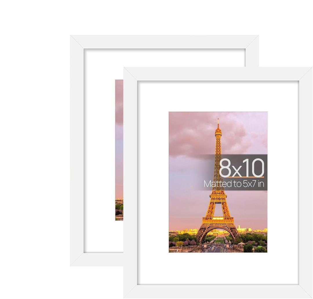 upsimples 8x10 Picture Frame Set of 2,  Made of High Definition Glass for 8 x 10, Wall and Tabletop Display Thin Border Photo Frames for Home Decor, White upsimples 8x10 Picture Frame Set of 2,  Made of High Definition Glass for 8 x 10, Wall and Tabletop Display Thin Border Photo Frames for Home Decor, White