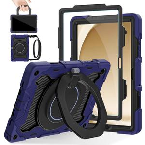 ROISKIN Case for Galaxy Tab A9 Plus 5G/ A9+ 11 Inch with HD Screen Protector & Shoulder Strap,Heavy Duty Military Case for Samsung Galaxy A9 Plus SM-X210/X216/X218 - Rotating Stand for Kids (Navy Blue)