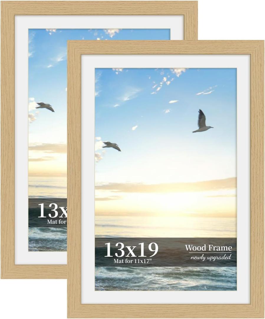 13x19 Picture Frame Set of 2, Wood Frame with Real Glass, Wide Border, 13X19 in
