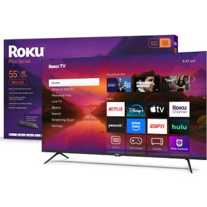 Roku Smart TV 2025  55-Inch Plus Series, Mini-LED TV  RokuTV with Enhanced Voice Remote  Flat Screen 4K QLED Television with Dolby Vision & Wi-Fi for Streaming Live Local News, Sports