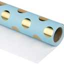 RUSPEPA Wrapping Paper Roll - Gold Foil Dots Baby Blue Background Design for Wedding, Birthday, Shower, Congrats, and Holiday - 30 inches x 32.8 feet, Pack of 2