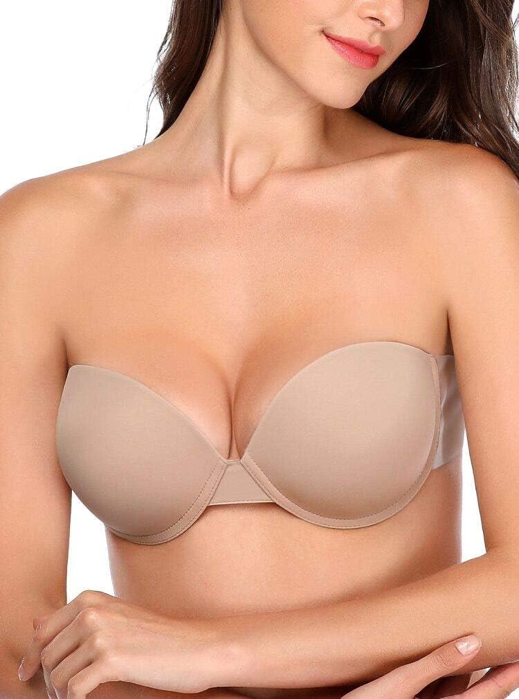 JOATEAY Adhesive Bra Strapless Sticky Push Up Reusable Invisible Lift Padded Non-Slip for Women Backless Dress Wedding Party (Nude, Cup C)