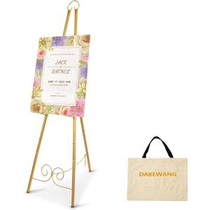 58'' Gold Easel Stand for Sign - Heavy Duty Metal Easel Display Stand for Welcome Signs, Wedding, Art, Party, Mirror, Posters, Pictures, Paintings, Floor Dcor.